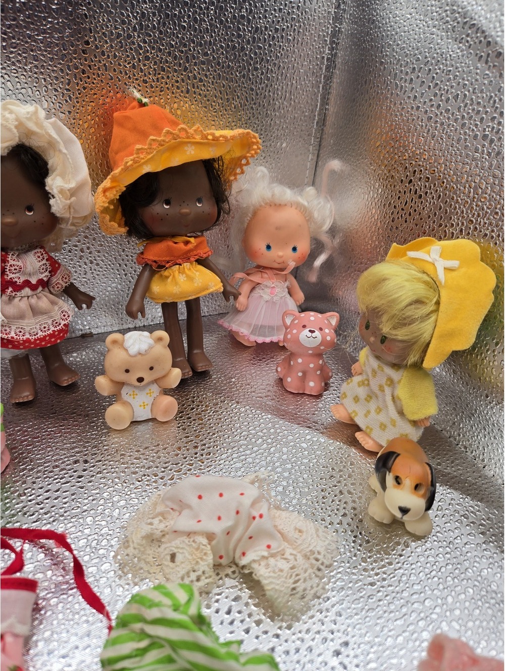 Vtg American Greetings Strawberry Shortcake Mini Dolls Lot, Clothes, Pets, 1980s